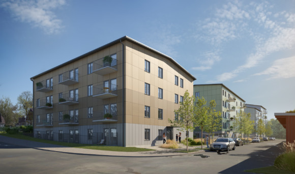 3D-vy Kullsta 2 Nyproduktion - Kullsta. Vid Nynäsgårds station, med adress Kullstagränd 10, 12 och 14, planeras för ca 95 hyreslägenheter i tre flerbostadshus om 4-6 våningar. Detaljplanen har fått laga kraft.